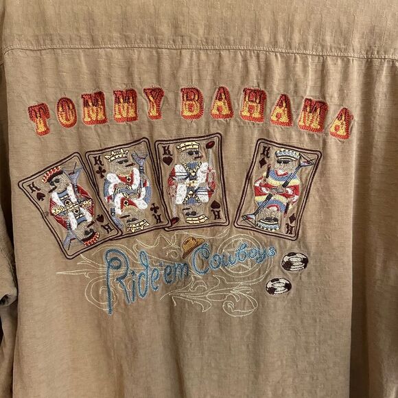 Tommy‎ Bahama Brown Embroidered RIDE EM COWBOYS Silk Shirt Poker Size Large - Picture 9 of 10